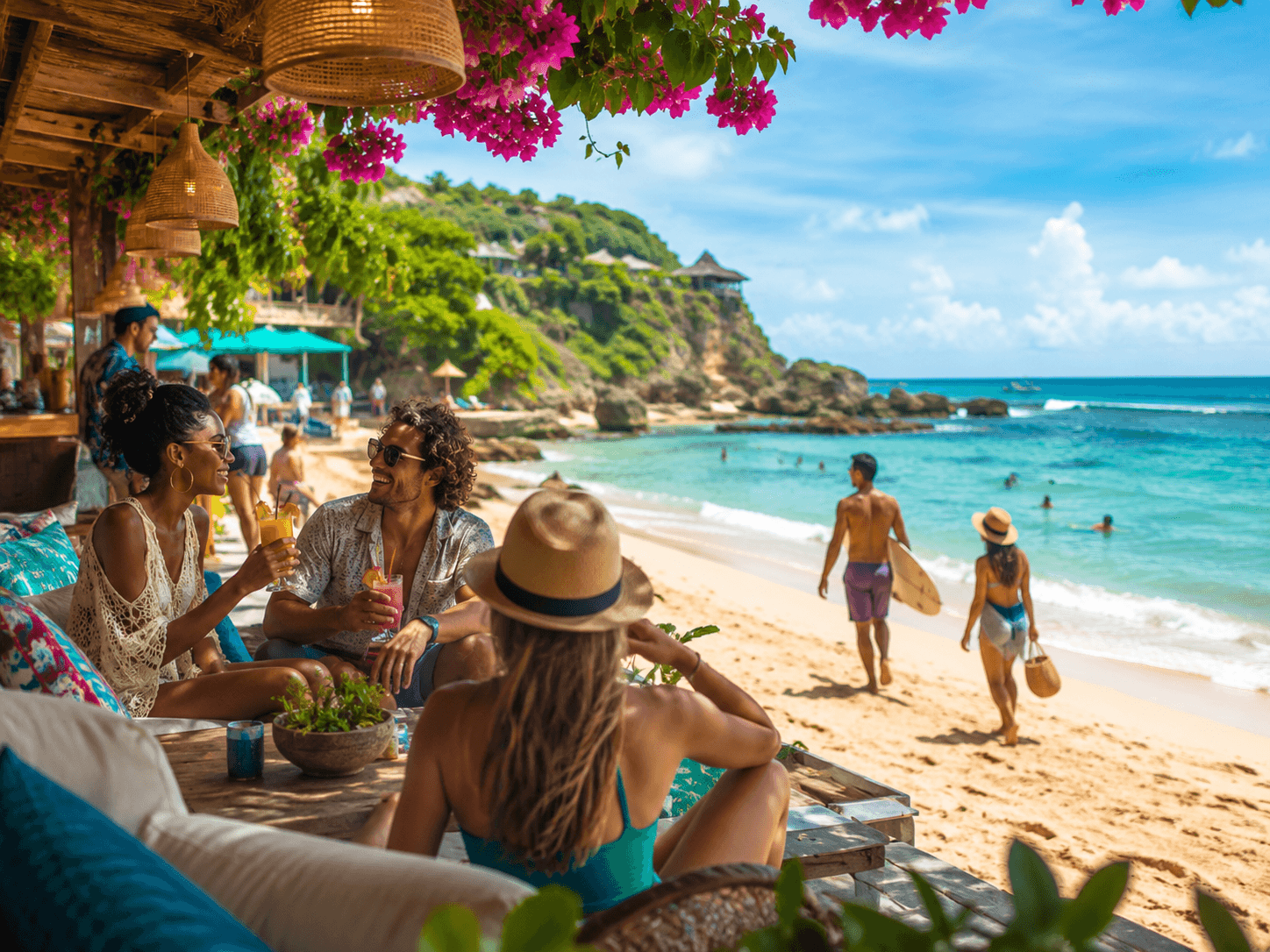 Beach holidays Couple enjoying a luxury honeymoon beach holiday at sunset